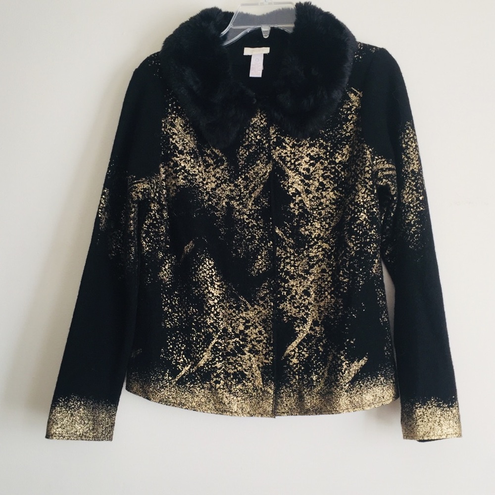 Chico’s Faux Fur Black & Metallic Gold Jacket